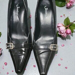 Jessica Black Kitten Heels with Silver Accent